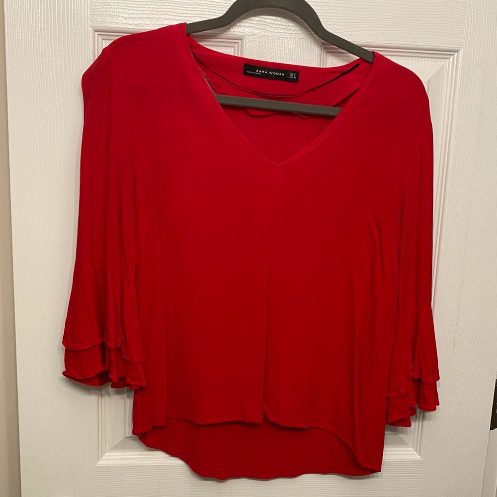 Red bell sleeve Zara blouse - size S